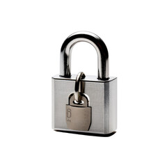 Naklejka premium A small silver metal padlock with a keyhole and a shackle isolated on transparent background