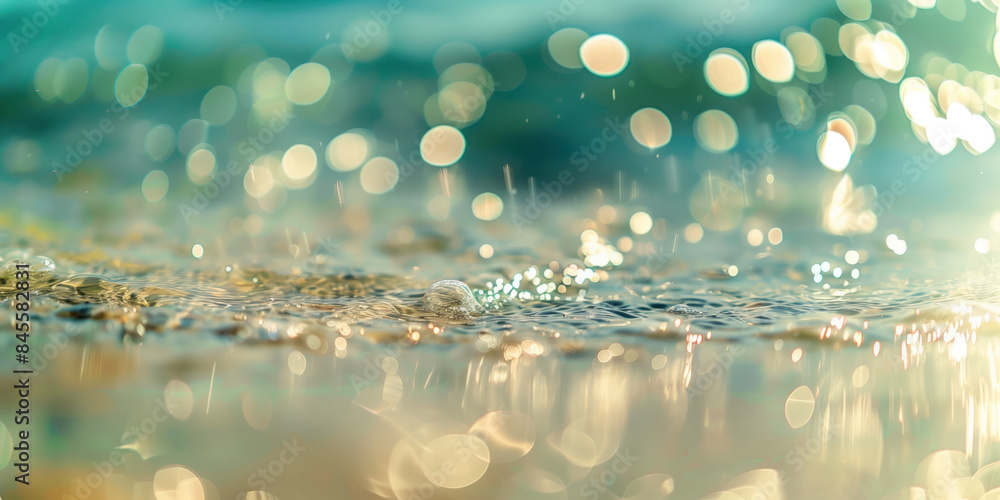 Poster abstract background with blurry lights on sea water. caustics and bokeh. created with generative ai 