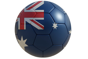 Obraz premium Soccer ball with Australian flag isolated on white transparent. Football in Australia 
