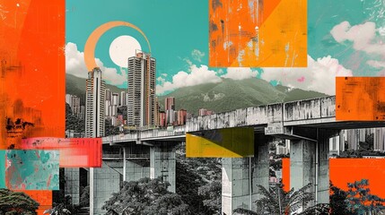 Modern Metro System of Medell&iacute;n Art Collage

