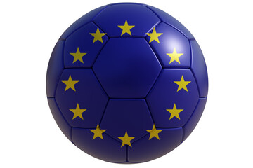 Football ball with European Union flag isolated on white transparent. Soccer in Europe