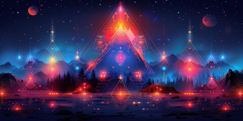 Fototapeta premium neon digital tribal markings on dark blue background