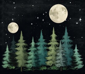 Moonlit Wilderness: Pine Trees' Embrace