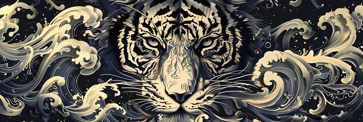Tiger Face with Waves Paper Cut Art