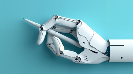 Naklejka premium Robotic Hand Holding Pencil Paper Cut Art