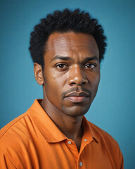 Fototapeta premium arafed man in an orange shirt posing for a picture
