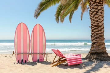 Coastal Chic: Pink Surfboards and Relaxing Beach Views
