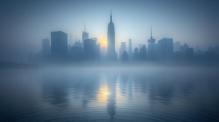 Obraz premium New York City skyline at sunrise with the Hudson River in the foreground 