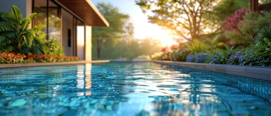 Tranquil Poolside View With Lush Greenery and Afternoon Sun
