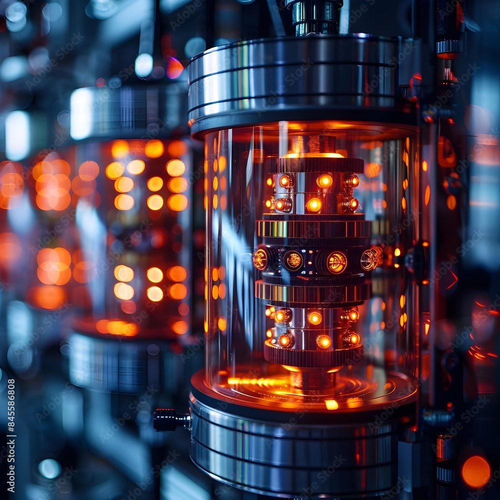 Aufkleber glowing quantum computer lab in futuristic high tech facility with copy space
