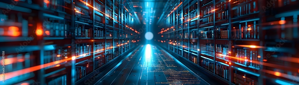Aufkleber futuristic digital library with interactive screens accessing the world s knowledge and information