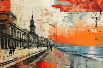 Fototapeta premium Historic Ciudad Vieja and Rambla Waterfront of Montevideo Art Collage