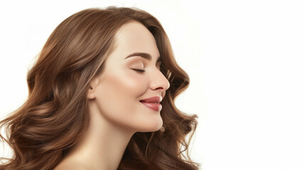 Fototapeta premium A beautiful woman with long, bouncy wavy hair,