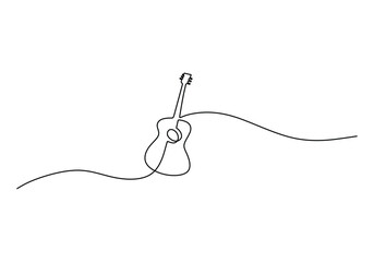 Obraz premium Guitar continuous line drawing. Music instrument concept. Vector illustration minimalist design.