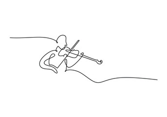 Man plays big bass continuous line drawing. Music orchestra concept. Minimalist vector illustration.