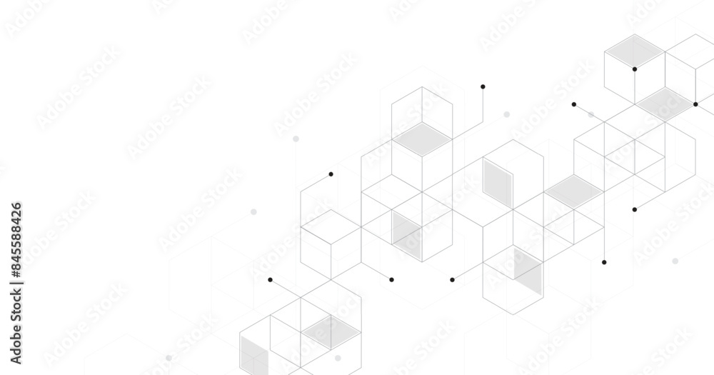 Poster Square grid and cube design. Modern technology vector illustration that has Digital geometric lines and dots on a white background.