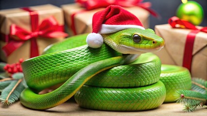 Fototapeta premium A New Year's card, a banner, a snake - the symbol of 2025. Chinese calendar. New Year's background.