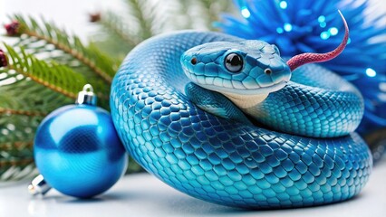 Fototapeta premium A New Year's card, a banner, a snake - the symbol of 2025. Chinese calendar. New Year's background.