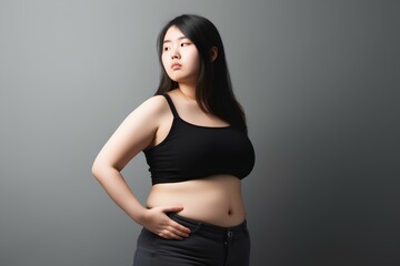 Naklejka premium 痩せたいのにダイエットに失敗してまた太ったことに悩む肥満女性 