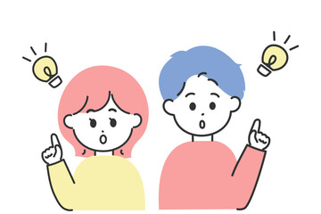 ひらめいている男女のイラスト