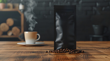 An empty black bag of coffee mockup