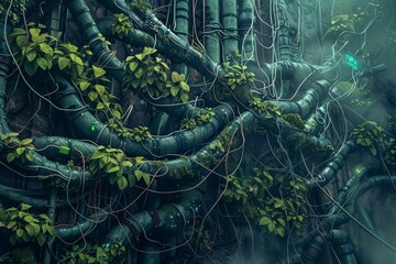 Nature-Inspired Fusion of Technology and Vines Creating an Enchanting Eco-Tech Scene