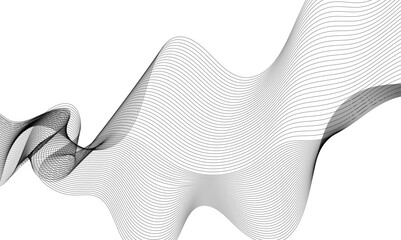 Vector wavy grey lines flowing smooth digital futuristic technology curve ocean black gradient color on transparent background. Design for technology, science, music, sound, banner, poster, modern.