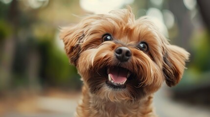 Cheerful pup flashing a big smile, its eyes twinkling with unmistakable happiness