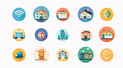 Modern Flat Design Smart Home Icons Collection on White Background with Copyspace