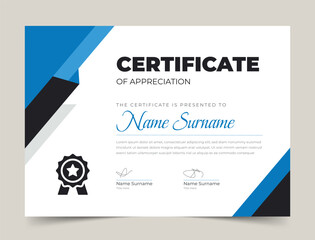 Blue certificate of appreciation template, Clean modern certificate with a badge, Certificate vector template