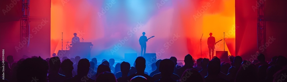 Poster captivating holographic concert performance with virtual entertaining a live audience in a technolog