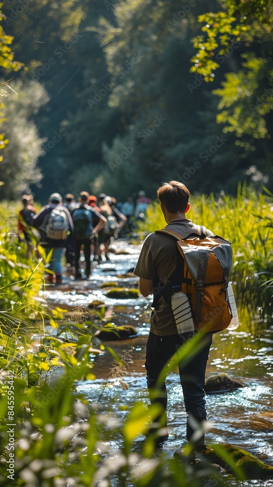 Poster environmental science class on a field trip studying ecosystems at a local river