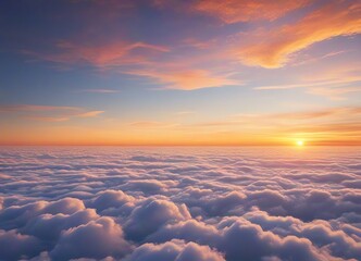 An image of a serene sunset above the clouds