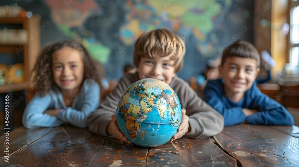 Poster interactive geography lesson using a digital globe exploring world cultures and environments