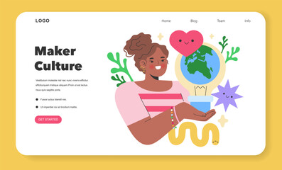 Maker Culture concept A joyful creator embodies the spirit of DIY, holding the world where innovation and love for crafting merge A celebration of creativity Vector illustration