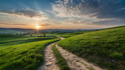 Fototapeta premium Peaceful Landscape with Sunset Path