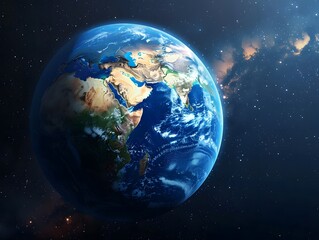 Obraz premium Galactic Sunrise: Earth and the Cosmos Illuminated by the Rising Sun.. Panoramic view of the Earth, sun, star and galaxy. Sunrise over planet Earth, view from space