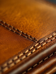 Close-up of brown leather with detailed stitching.