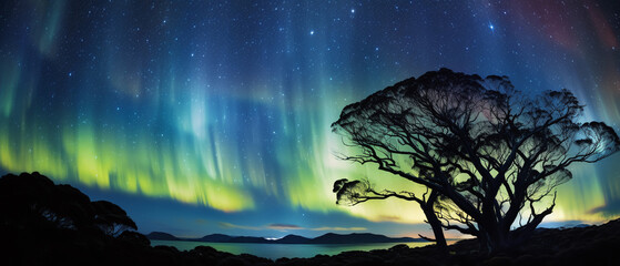 Fototapeta premium The Southern Lights, Aurora Australis Painting the Night Sky with Spectacular Colors.