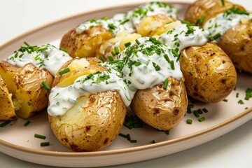Fluffy Interior, Crispy Skin: Baked Potatoes with Creamy Herb Topping