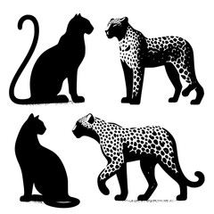 set of silhouettes of leopard