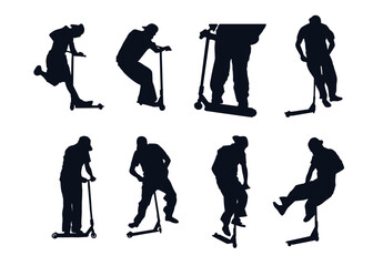 Stunt Scooter Tricks Silhouettes Pack 2D Flat Vector Illustrations © Artem