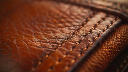 Close-up of detailed brown leather stitching.