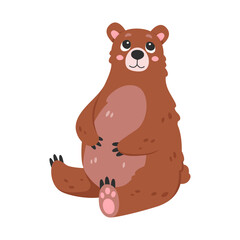 Cute forest bear. Adorable brown bear, wild fauna animals cartoon vector illustration