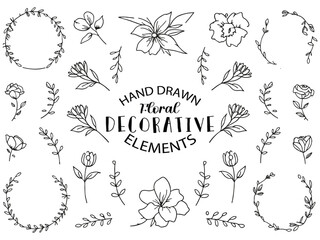 Hand-drawn floral decorative elements