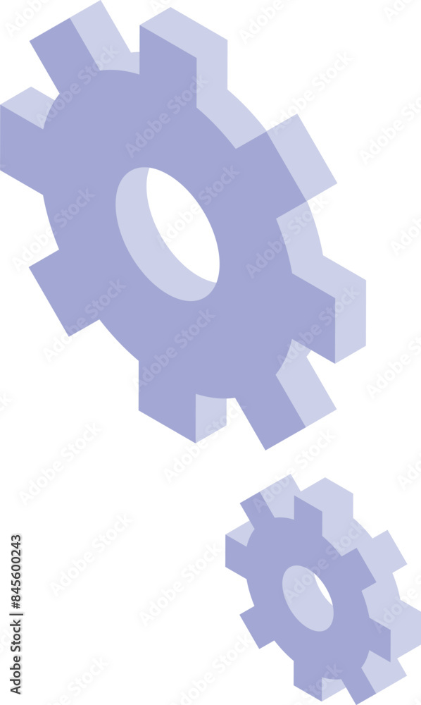 Poster two purple gears turning, illustrating a smooth and efficient workflow or automation process