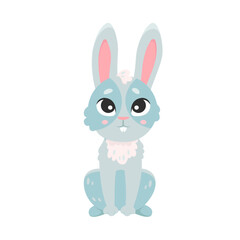 Cute forest rabbit. Wild bunny animal, adorable forest hare cartoon vector illustration