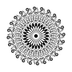 Decorative round ornament. Anti-stress therapy pattern for coloring book, background, and design meditation poster. Unusual flower shape. Oriental vector.