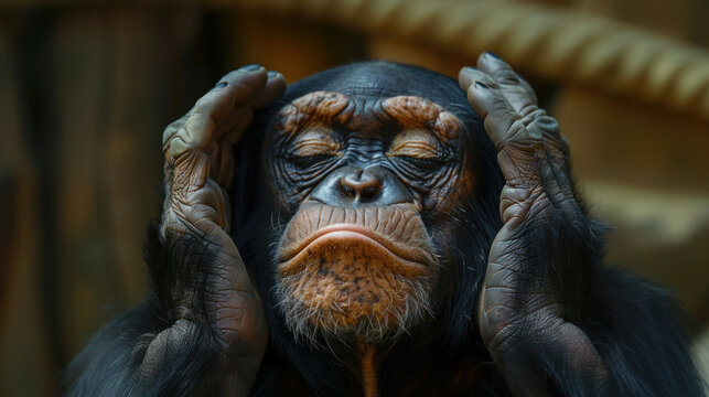 Ape hears no evil, sees no evil and speaks no evil