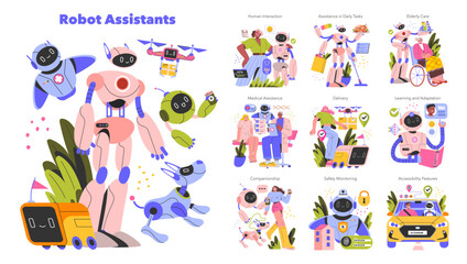 Robot Assistants. Flat Vector Illustration